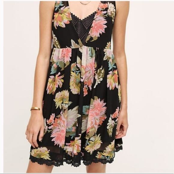 Anthropologie Dresses & Skirts - Anthropologie Black Floral Babydoll Dress